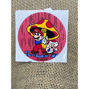 Vintage 1990 NOA Nintendo Super Mario Bros Sticker Mushroom Round Circle 2.5"